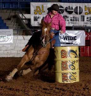 Steph competing on Hot Rod at Odessa Pro Rodeo